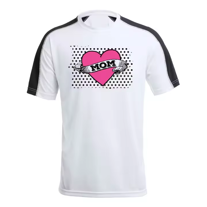 MERCHANDMANIA CAMISETA TÉCNICA FRANJA MANGAS NEGRA amor madre tatuaje logo simbolo corazon mom tshirt - 1