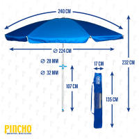 Pincho Sombrilla Playa Grande 240 cm, Antiviento hasta 35km/h, protección UV 50, Materiales de Calidad, Tubo de Aluminio, 8 Varillas de Fibra de Vidrio, Palo reclinable, Incluye Bolsa de Transporte - details 0