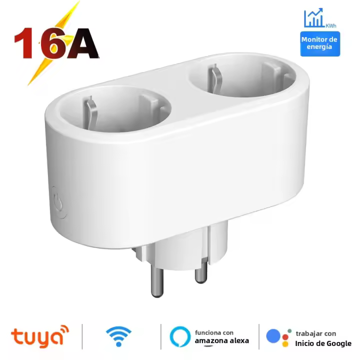 Enchufe Inteligente WiFi Tuya 2 En 1 EU Doble Salida 16A Con Monitoreo De Energía Compatible Con Alexa Google Home Alice - 1