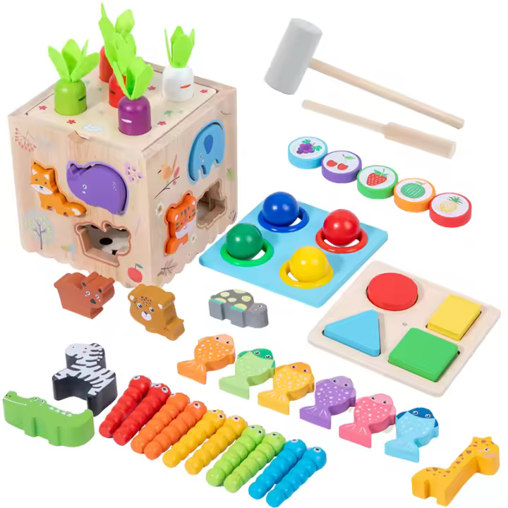 Puzzle Montessori De Madera En Forma De Zanahoria Interactivo Para Niños Edad 3-6 Juguetes Sensoriales De Aprendizaje Temprano Color Varias - 1
