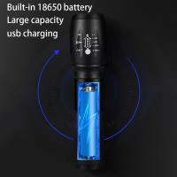 Linterna Potente De Camping Con Zoom Ajustable Y Luz Exterior Resistente Al Agua Para Bicicleta Y Emergencias LED 1200LM Recargable De Aluminio - details 1