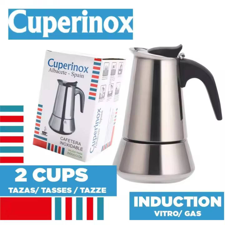 CUPERINOX - Cafetera Italiana inducción Fabricado en España | 2 ,4, 6, 10 ,12 Tazas | cafetera Express para Placas y vitroceramicas inducción | Acero Inoxidable | Apto lavavajillas (no Incluye Molinillo café) Cafetera Italiana Acero Inoxidable - 1