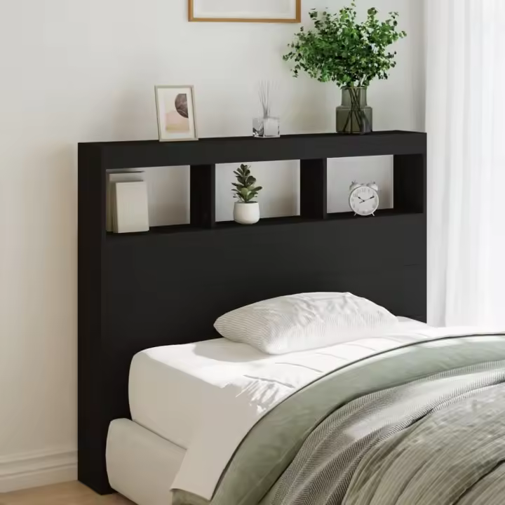 Cabecero de cama con LED negro 120x17x102 cm - 1