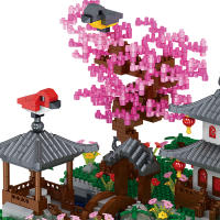 Bloques De Construcción DIY Bibilock 3320PCS Sakura Tree House Edificio De Diamantes Jardín Chino Arquitectura Cascada Regalo Para Adultos - details 6