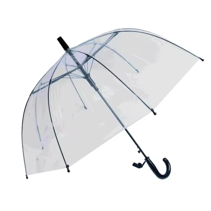 J.S ONDO Paraguas Infantil Transparente, paragua liso sin dibujo,Largo 50 cm Alto Material Plástico Estructura de Fibra 8 Varillas 68 cm Ancho con forma de cúpula con silbato - 1