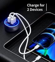 Cargador de coche, adaptador de Cargador de coche USB rápido de Doble Puerto QC3.0, Cargador de teléfono de Coche de carga rápida de 36 W/3 A with LED Azul and interruptor tácil to appará teléfono, galaxia - details 2