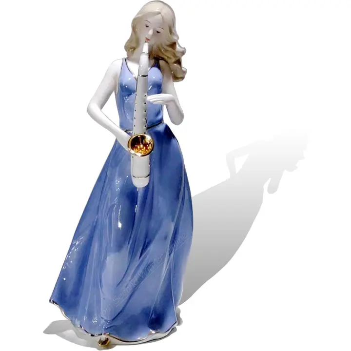 Estatuas de cerámica para niña de saxofón, figuras de porcelana, escultura musical, decoración del hogar, figura de arte elegante, decoración de escritorio, gran regalo, adornos para fiesta en el hogar (azul-saxofón) - 1