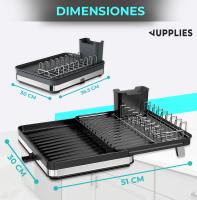 JUPPLIES Escurreplatos Plegable de Acero Inoxidable con Soporte para Cubiertos Extraible - Escurridor De Platos para Fregadero con Drenado al Fregadero, Diseño Moderno, Escurre Platos Negro. - details 1