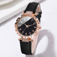 Reloj De Cuarzo Para Mujer Con Correa De Cuero PU Y Rhinestone 2PCS/set Con Pulsera De Corazón Moda Casual No Aquejado Al Agua - details 3