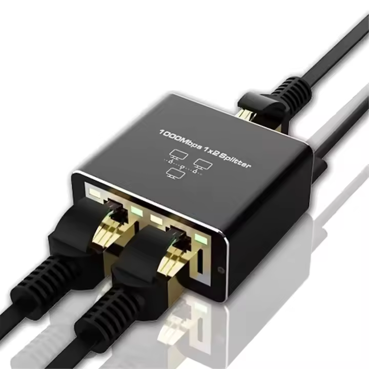 Divisor Ethernet de 1 en 2 salidas, adaptador divisor RJ45 de alta velocidad de 1000 Mbps para enrutadores de cable Cat5/5E/6/7/8 y más - 1