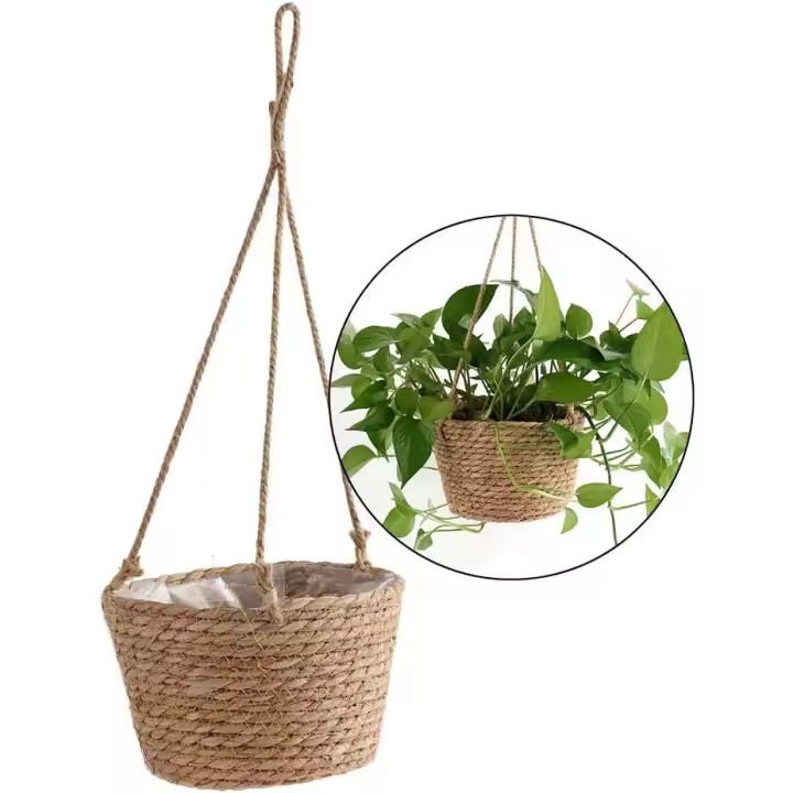 Cuerda de yute Colgante maceta-plegable seagrass macrame cesta-Para Plantas suculentas, decoración interior al Aire Libre - 1