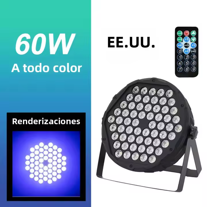 Luz De Escenario LED RGB 60 LED DMX512 Par Lámpara Plana Multiefectos Estroboscópica Para Fiesta Boda DJ Disco Autónoma Rechargeable - 1