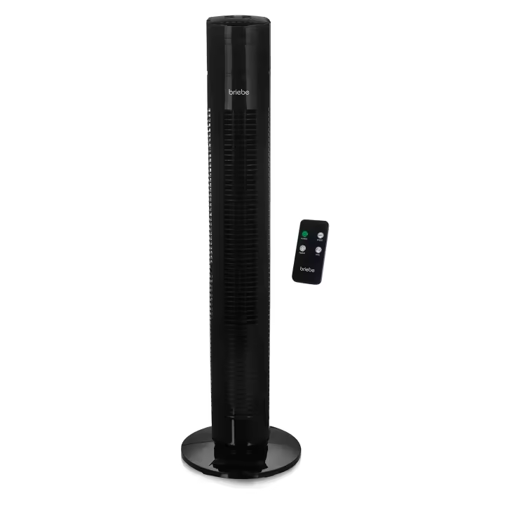 Briebe TFN123015 Ventilador Torre, 3 Velocidades, Oscilante, Programable 120 min, Altura 80 cm, Mando Distancia, 35W, Negro - 1