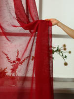 Cortina Transparente De Hilo De Lino Roja Para Decoración De Sala De Estar Estilo Celebración 1 Pieza Cortina De Voile Sólida - details 7