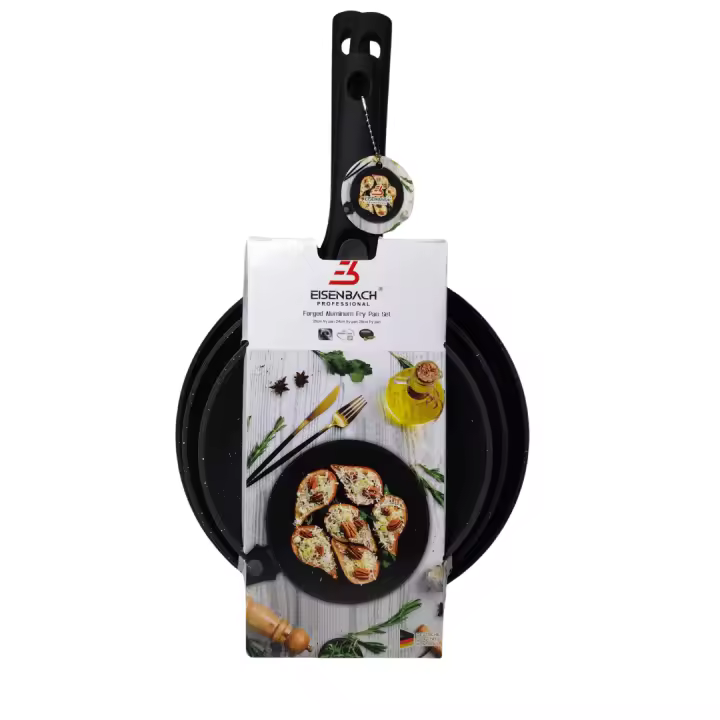 Set de 3 Sartenes en Aluminio Forjado negro con Mango Desmontable – Antiadherente y Apto para Inducción - 1