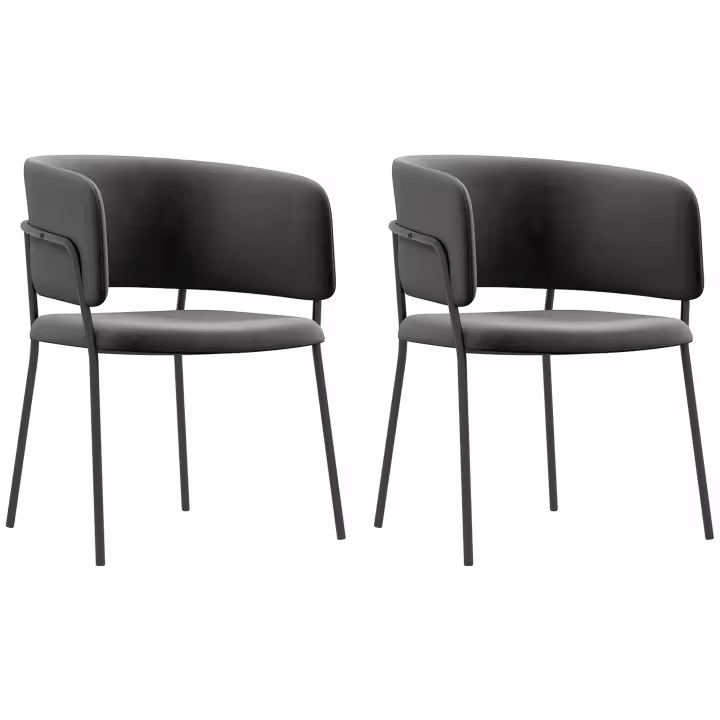 HOMCOM Juego de 2 sillas de comedor Silla de cocina con respaldo, patas de acero, silla tapizada con aspecto de terciopelo para sala de estar, cocina, gris 57 x 53 x 73 cm - 1