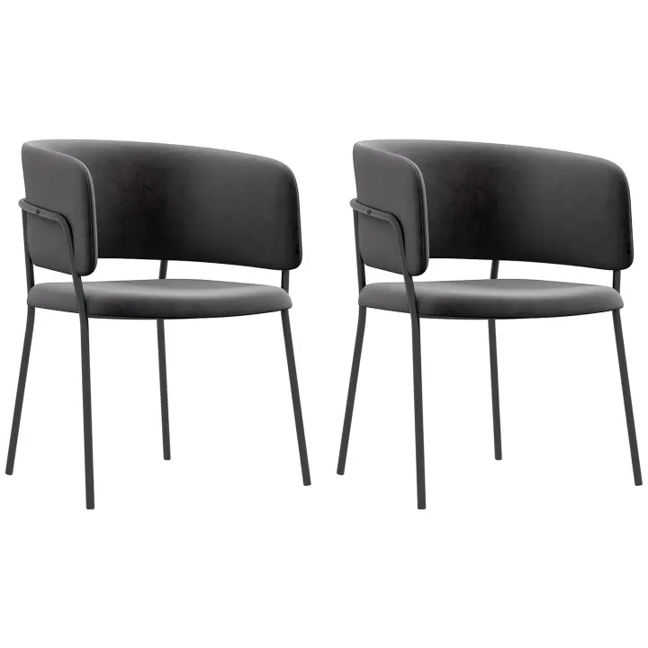 HOMCOM Juego de 2 sillas de comedor Silla de cocina con respaldo, patas de acero, silla tapizada con aspecto de terciopelo para sala de estar, cocina, gris 57 x 53 x 73 cm - 1