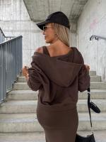Conjunto De Vestido Y Sudadera Para Mujer 2 Piezas Color Sólido Casual Otoño Invierno Cuello En V Sin Mangas Bodycon Vestido - details 18