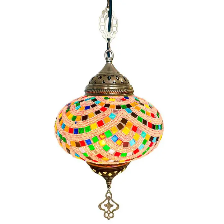 Lámpara Árabe de Techo con Mosaico Multicolor – Cristal Artesanal Turco Ø22 cm - 1