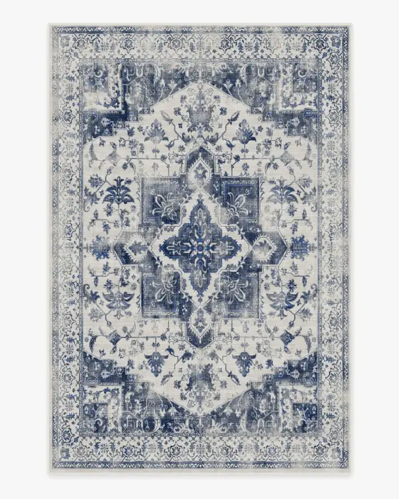 Alfombra Oriental Azul Vintage Lavable Antideslizante Resistente a Manchas Para Sala De Estar Alfombra Interior Para Baño Y Entrada Puerta - 1