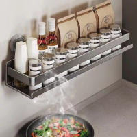 Estante De Cocina Con Ventosa Aluminio Organizador De Especias No Perforado Soporte Para Muro Espacio De Guardado Para Cocina - details 1