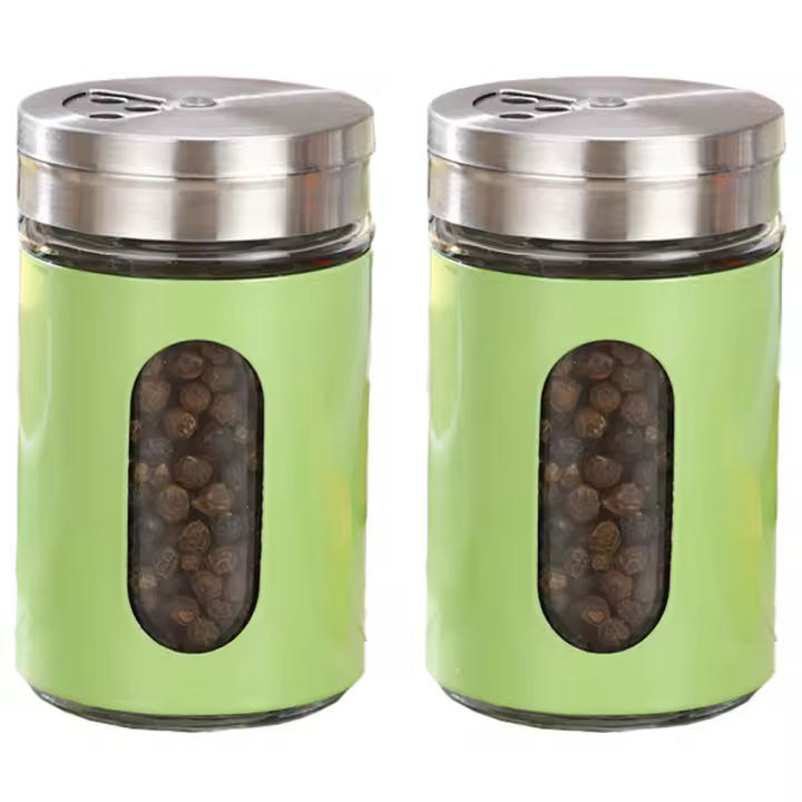 Salt and Pepper Shakers Stainless Steel and Glass Set with Adjustable Pour Holes - 1