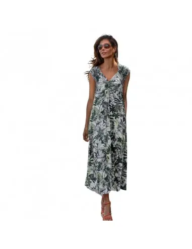 JANIRA vestido mujer verano largo en verde FOREST DRESS IM - 1