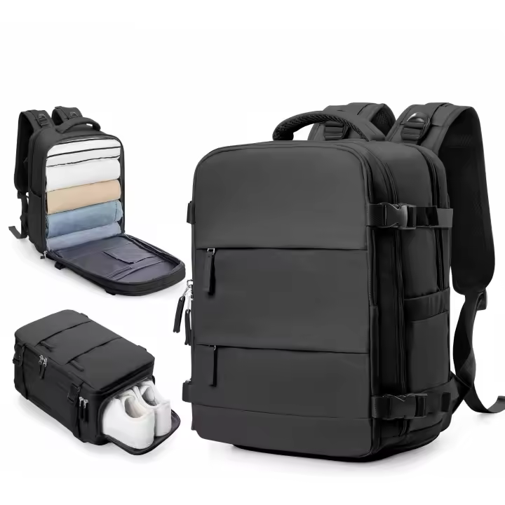 Mochila viaje cabina avion 47x35x25，Cecodadi Mochila de viaje minimalista urbana de cuero de vaca compuesto impermeable negra - 1