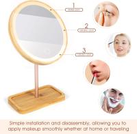 Espejo de maquillaje de madera de bambú LED, espejos cosméticos de escritorio con 3 modos de iluminación, batería recargable por USB, lámpara de belleza táctil ajustable - details 3