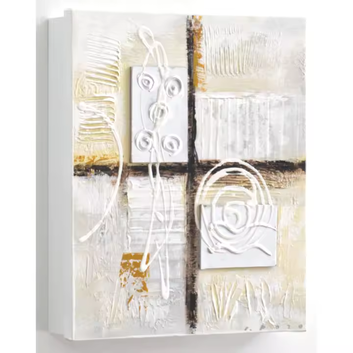 Cuadroexpres - Armario para Llaves, Pintado a Mano, Abstracto Marrón y Plata 26x31x6 cm, con 15 Ganchos, con Relieve, 100% Original, Firmado por el Artista - 1