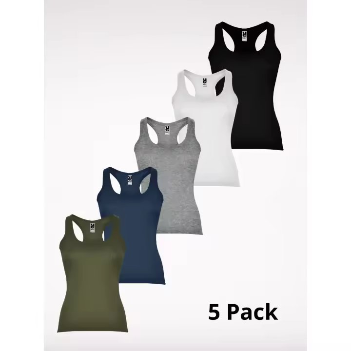 Pack x5 Tops Básicos de Tirantes – Liso, Versátil y Sin Mangas | Cuello Ribeteado, Ideal para Uso Casual | Varios Colores y Tallas | Envío 48h - 1