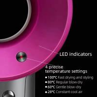 Secador de Pelo Profesional Ionico 1600W, Secador De Pelo Supersónico, Color Metal Y Fucsia, Hair Dryer, Con 6 Accesorios, Boquilla Alisadora, Flyaway, Difusor, Boquilla aire suave, Boquilla suave, Soporte Pared, Múltiples Modos. - details 3