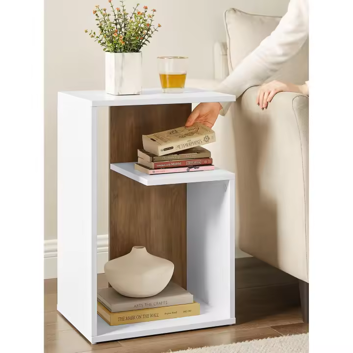 VASAGLE Mesa Auxiliar, Mesita de Noche con Estante y Compartimento Abierto, Uso Vertical u Horizontal, Estilo Moderno, 30 x 40 x 60 cm, para Salón, Dormitorio, Marrón Nogal y Blanco - 1