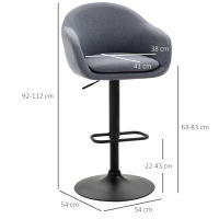 HOMCOM Taburete Alto de Cocina Regulable en Altura Taburete de Bar Tapizado de Tela con Reposapiés y Pata de Acero Carga 110 kg 54x54x92-112 cm Gris Oscuro - details 2