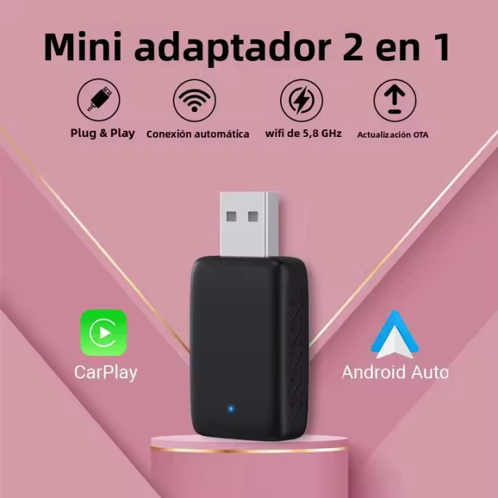 Android14 CarPlay Mini Dongle De Carga Cableada a Inalámbrica Soporte Para WiFi Waze WhatsApp Netflix YouTube Plug&Play Para Coche - 1