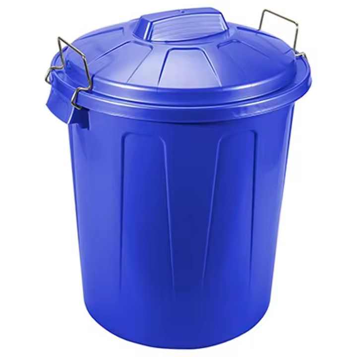Tradineur - Cubo de basura de plástico, 31 litros, incluye tapa y asas metálicas, contenedor de residuos, papelera, reciclaje, industrial, hogar, fabricado en España, 48,2 x 37,5 cm (Azul) - 1