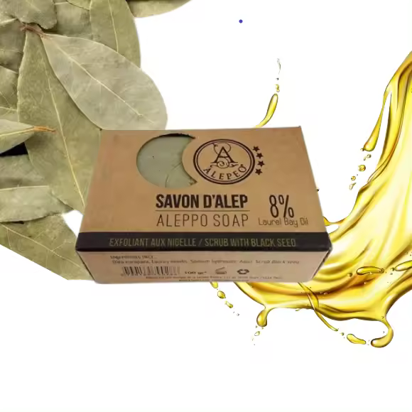 Jabon de Alepo Exfoliante Macruma al 8%. Natural y organico . A base de bayas de laurel y Aceite de Oliva. 100gr - 1