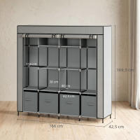 HOMCOM Armario de Tela, Armario Ropero Portátil con 2 Barras para Colgar, 10 Compartimentos, Cremallera, Marco de Acero, para Dormitorio, Espacio Pequeño, 166x42,5x169,5 cm, Gris Oscuro - details 2