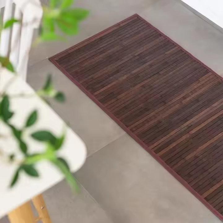 Dcasa Alfombra pasillera de bambú marrón chocolate de 60 x 200 cm - 1