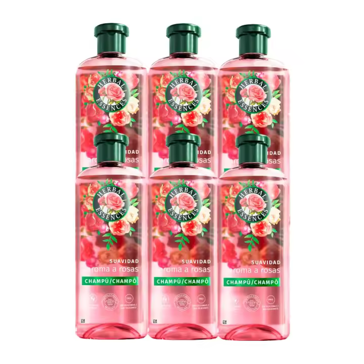 Herbal Essences | Suavidad Champú Aroma A Rosas. Ayuda A Suavizar E Hidratar El Pelo Seco. Con Esencia De Rosas. De Origen Natural*. Sin Siliconas, Vegano Y No Testado En Animales 6x350ML - 1