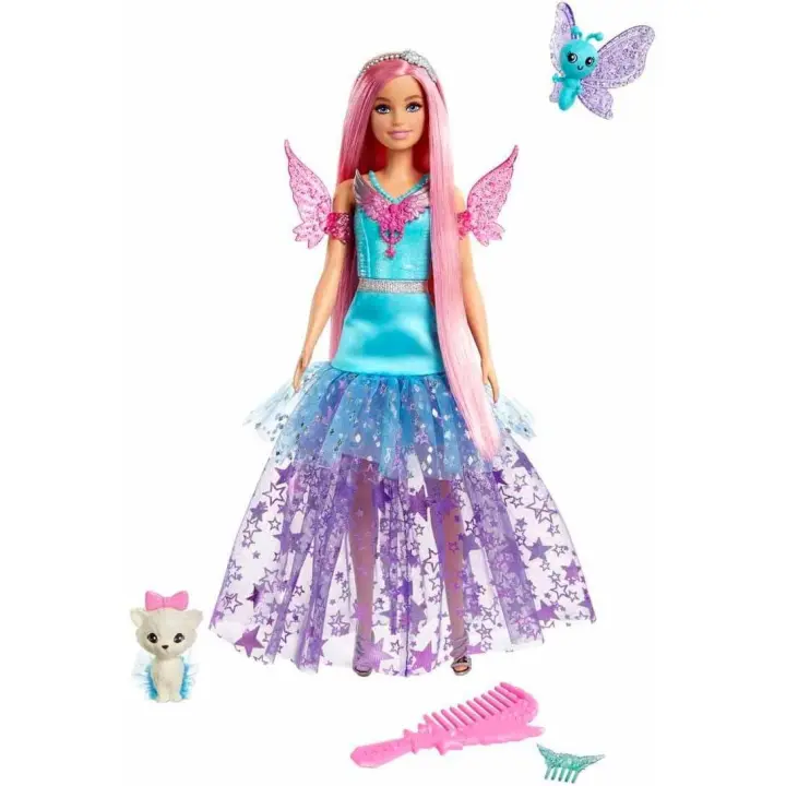 Barbie Un toque de magia Malibú Muñeca rubia con look fantasía, mascotas y accesorios para peinar, juguete +3 años - 1