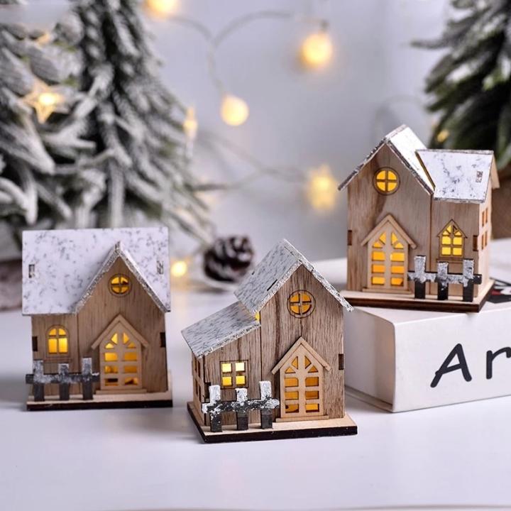 Casa De Madera Iluminada Con Luces LED De Navidad Decoración Festiva Para Árbol De Navidad DIY Regalo Para Niños Año Nuevo