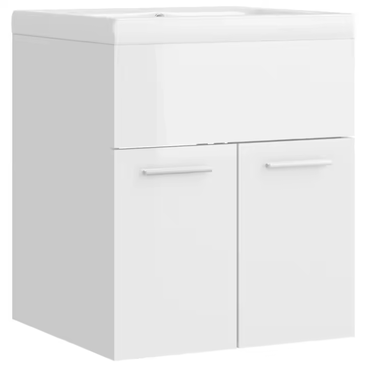 Mueble con lavabo de Madera de Ingeniería Blanco brillantemente - 1