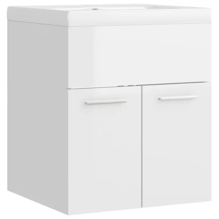 Mueble con lavabo de Madera de Ingeniería Blanco brillantemente - 1
