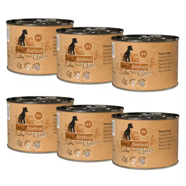 Comida Húmeda  para Perros, Sabor Pavo y Cabra - Pack de 6 Latas de 200 g - ANIMALUJOS - 1