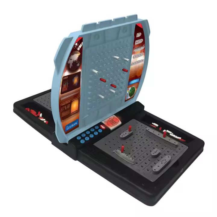 LEXIBOOK - Batalla Naval parlante (francés, Italiano, neerlandés, alemán), Juego de Mesa electrónico 1-2 Jugadores, Interactivo, Efectos de luz y Sonido, Estrategia, Funciona con Pilas, Gris, - 1