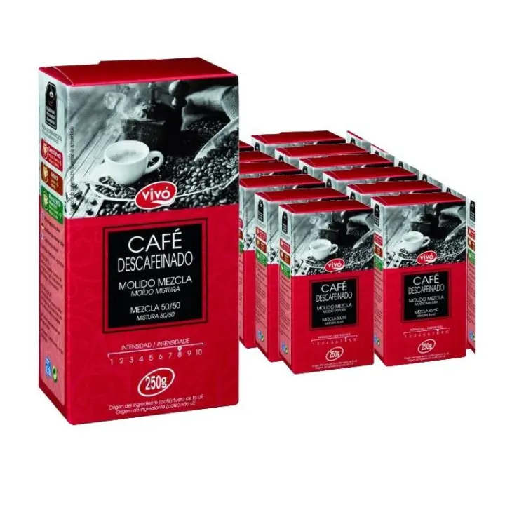 PACK AHORRO de 12 paquetes de Café descafeinado molido mezcla 50/50  VIVO 250 g - 1