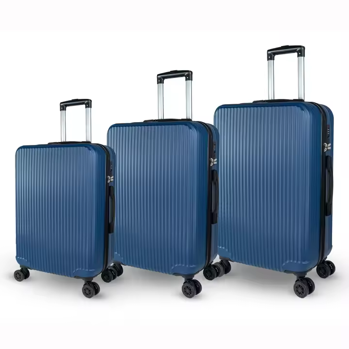 DreamTravel Juego de 3 Maletas con Diseño a Rayas Modernas (20"+24"+28") - Equipaje Rígido Antiarañazos, 7 Colores Vivos (Negro/Rojo/Azul/Azul Militar/Rosa/Gris/Cafe) | 360° Ruedas Silenciosas + Cerradura TSA  - Ideal para viajes Familiares - 1