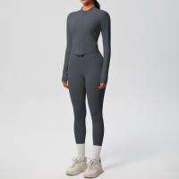 SSITO Traje de Yoga de 2 UDS., Conjunto Deportivo de Gimnasio para Mujer, chándales para correr con Cremallera, ropa Deportiva de entrenamiento, Camisa Deportiva Larga de manga, ropa de Yoga - details 30