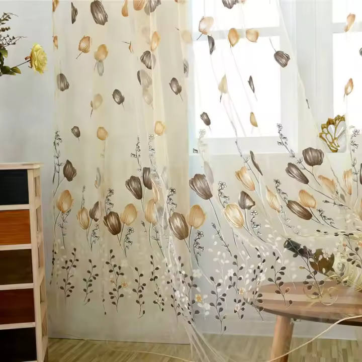 Cortinas De Voile Tulle 100x200cm Patrón De Tulipán Transparente Para Dormitorio Sala De Estar Balcón Cocina Cortina Solánea - 1